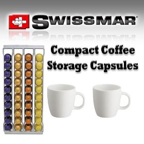 Swissmar 80013 Capstore Fila 40 Wall-Mountable Storage for Nespresso Coffee Capsules with Coffee Mugs 
